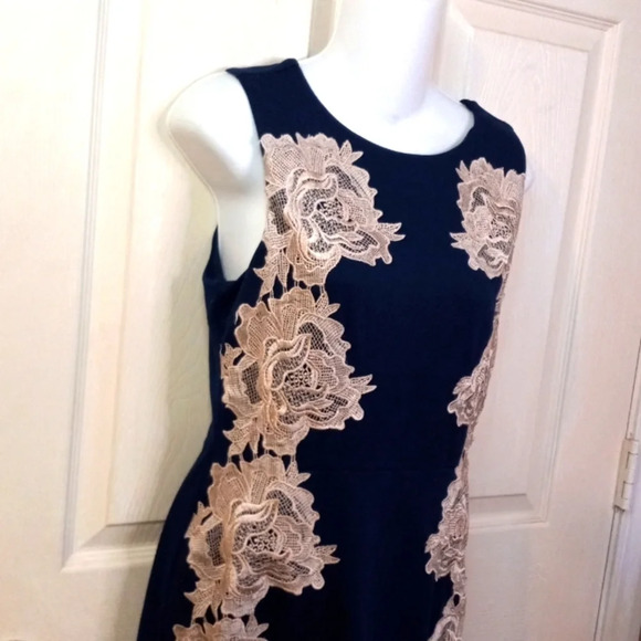Fifth & Park Women's SizeXS Navy With Cream Lace Detail Dress - Picture 3 of 9